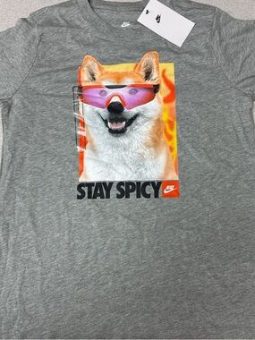 Nike Kids Gray 'Stay Spicy' Shiba Inu Graphic Tee with Pink Sunglasses